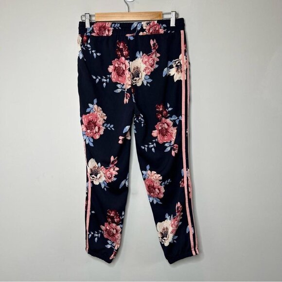 About a Girl Womens Size Small Blue Floral Jogger Pants Pull On Pink Casual - Picture 2 of 10